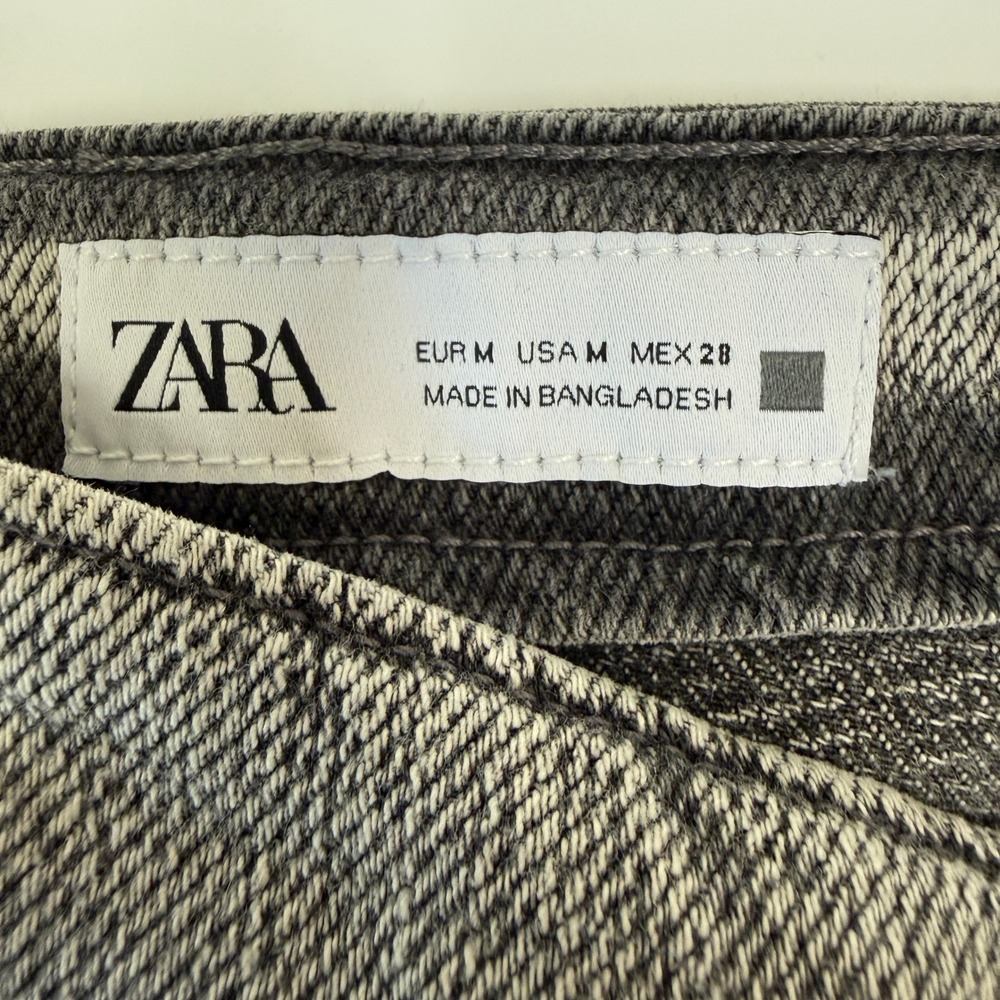 Zara Women Asymmetrical Button Front Denim Midi Skirt Size M Grey Acid Wash Slit - Picture 2 of 10